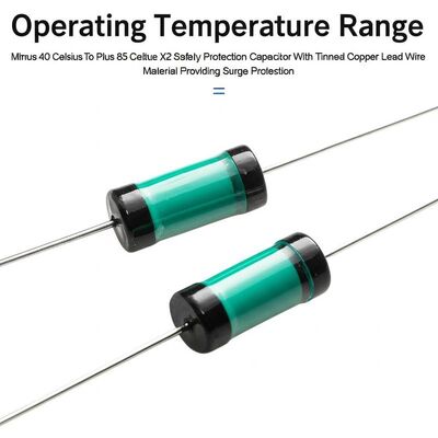 Operating Temperature Range Minus 40 Celsius To Plus 85 Celsius X2 Safety Protection Capacitor With Tinned Copper Lead Wire Material Providing Surge Protection