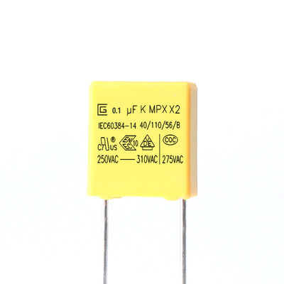 방사선 X2 안전 콘덴시터 250VAC 용량 범위 0.001uF - 4.7uF - 40.C ~ 85.C