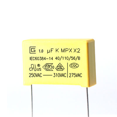 방사선 X2 안전 콘덴시터 250VAC 용량 범위 0.001uF - 4.7uF - 40.C ~ 85.C